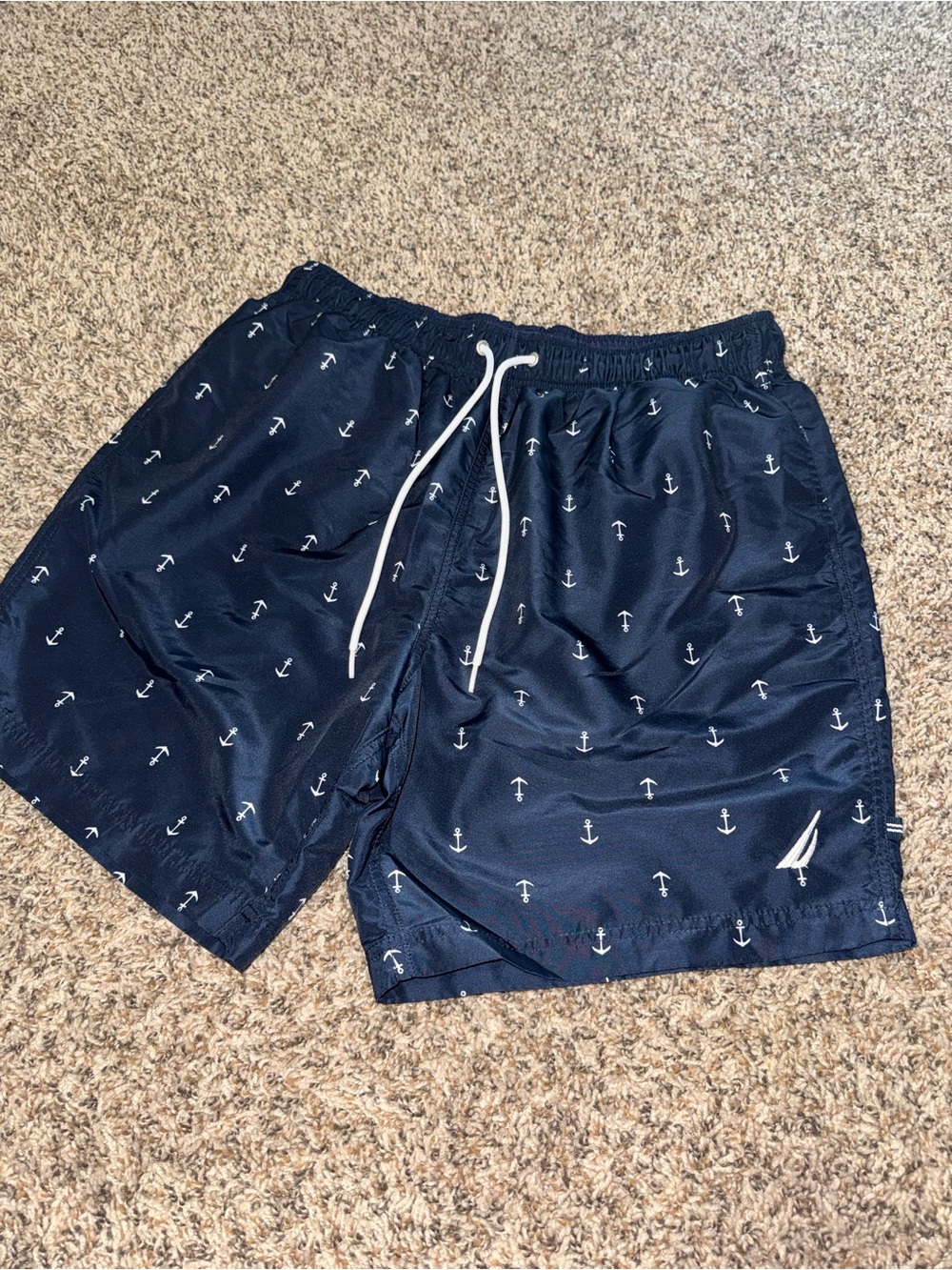 Men's Nautical Navy Blue Anchor Swim Trunks